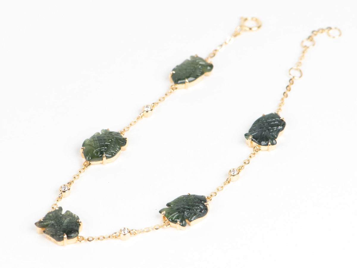 9.24ctw Teal Sapphire Fish Carving with Diamond Bubbles Bracelet 14K Gold 7" R2127 Aurora Designer