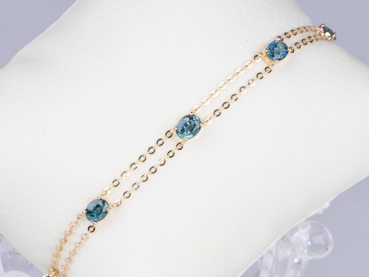 14K Gold Montana Sapphire Station Bracelet 7" Double Strand R2135 Aurora Designer