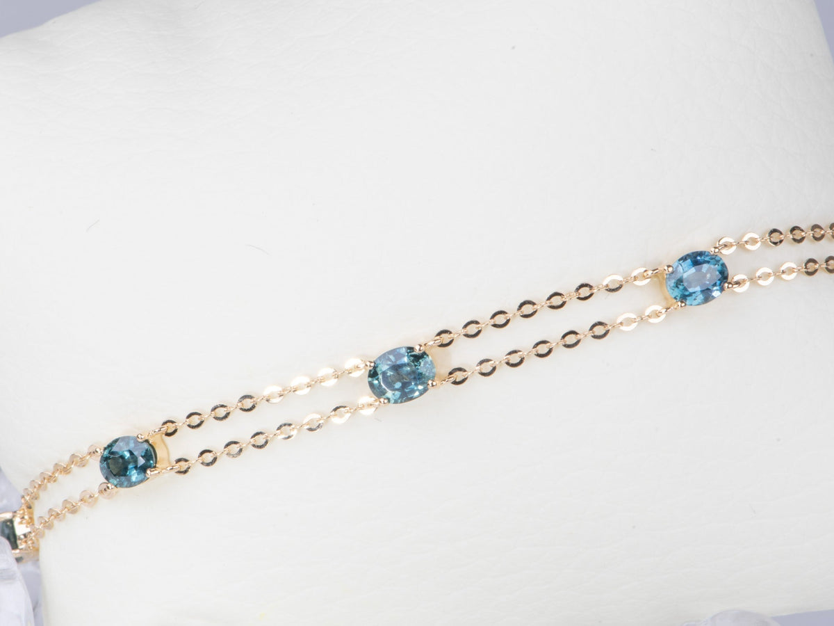 14K Gold Montana Sapphire Station Bracelet 7" Double Strand R2135 Aurora Designer