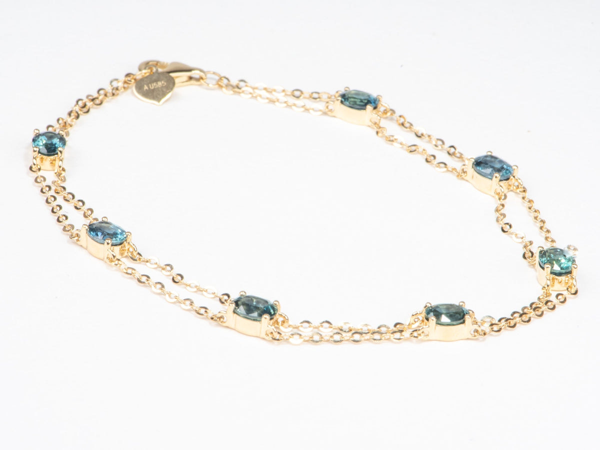14K Gold Montana Sapphire Station Bracelet 7" Double Strand R2135 Aurora Designer