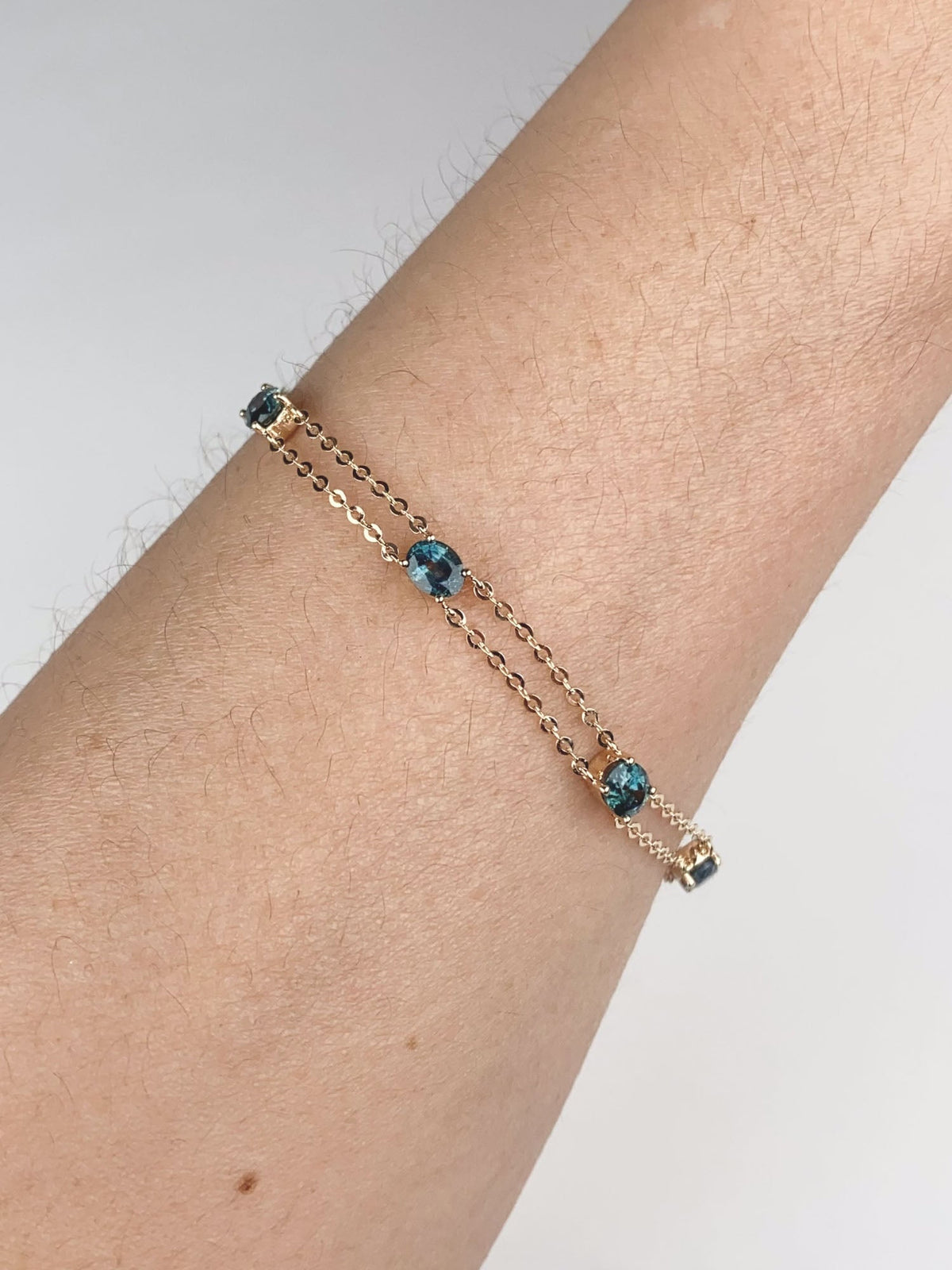 14K Gold Montana Sapphire Station Bracelet 7" Double Strand R2135 Aurora Designer