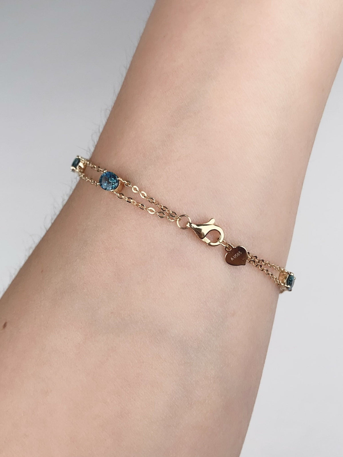 14K Gold Montana Sapphire Station Bracelet 7" Double Strand R2135 Aurora Designer