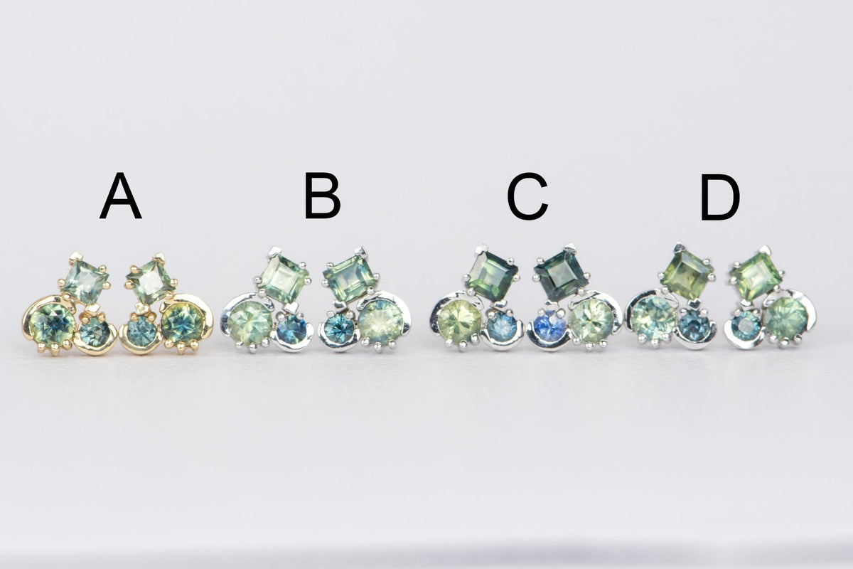 Teal Sapphire Cluster Earrings 14K Gold R3053 Aurora Designer