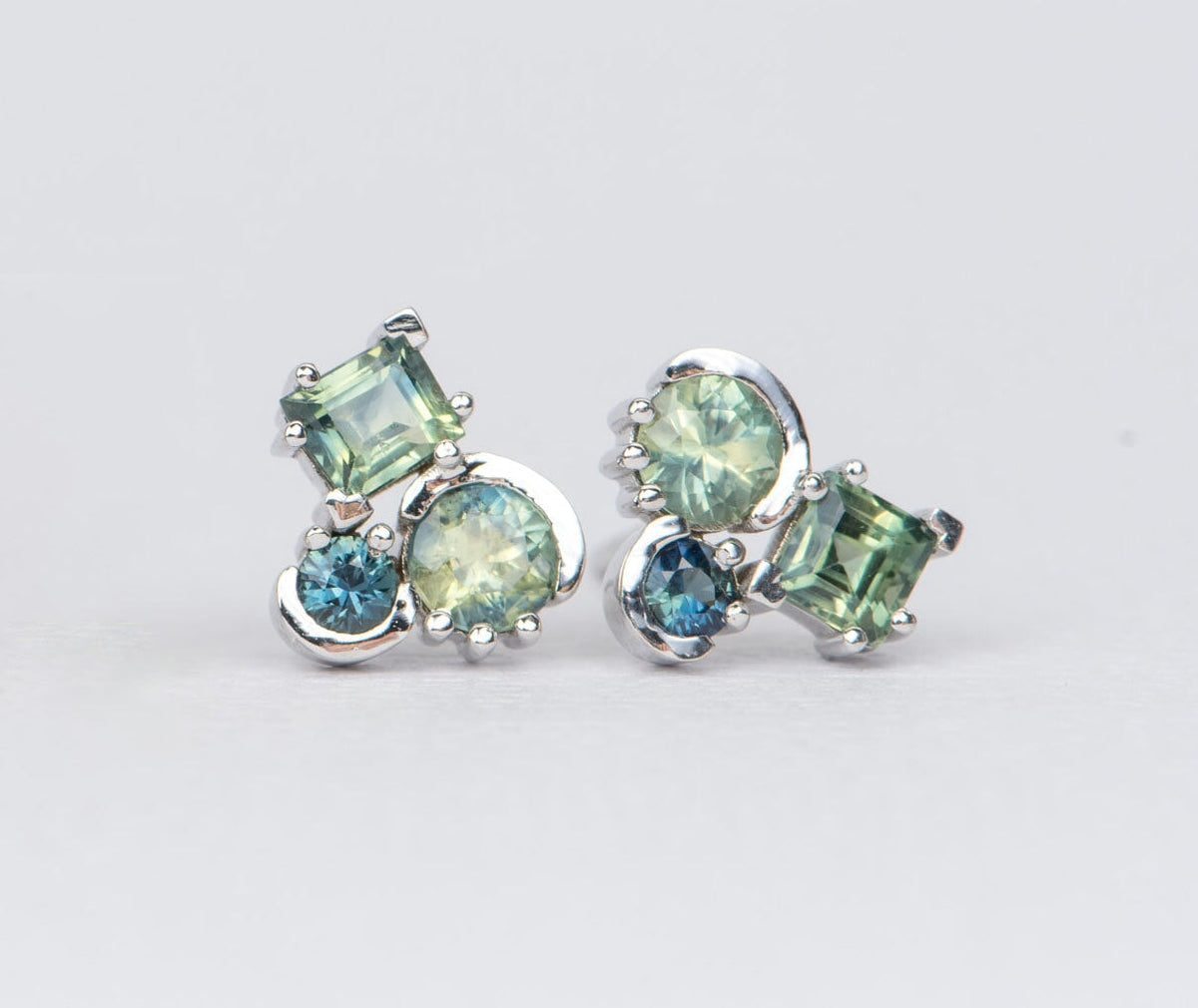 Teal Sapphire Cluster Earrings 14K Gold R3053 Aurora Designer