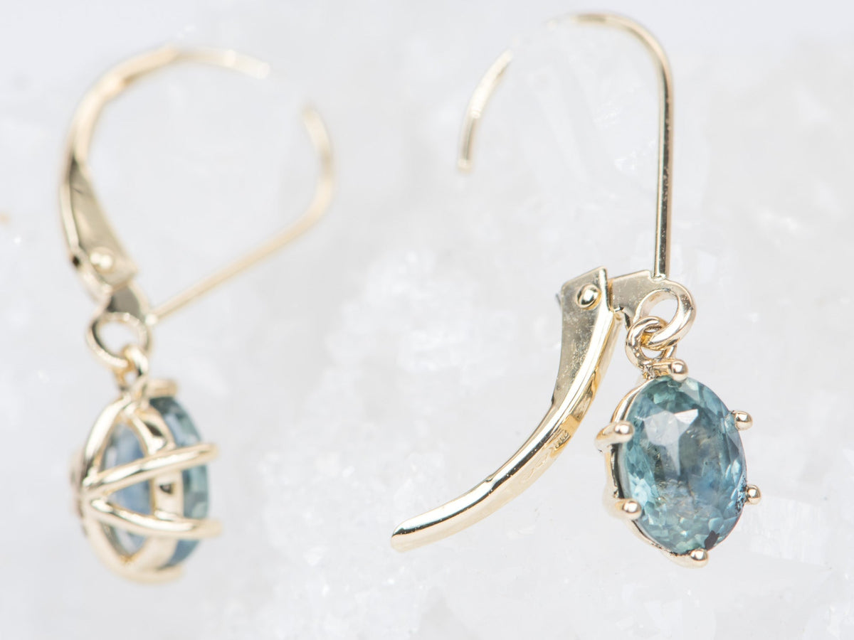 Teal Montana Sapphire Leverback Earrings 14K White Gold R3148 Aurora Designer