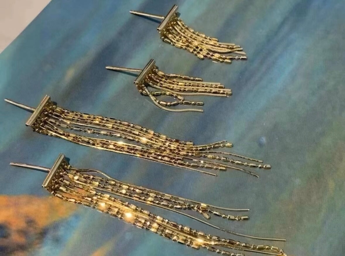 Solid 18K Gold Long and Short Fringe Earrings 2-4g Aurora Designer