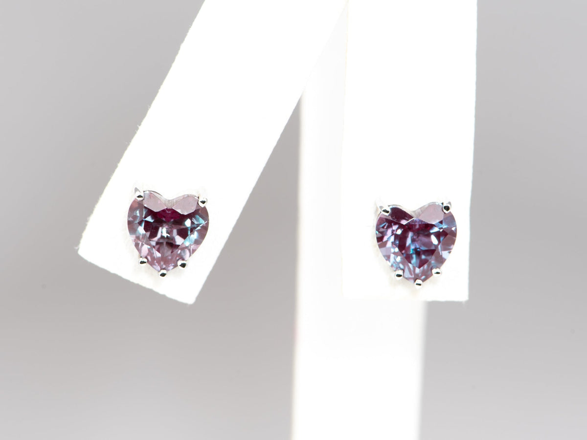 3.04ct Heart-Shape Lab Alexandrite Earrings 14K White Gold R3094 Aurora Designer