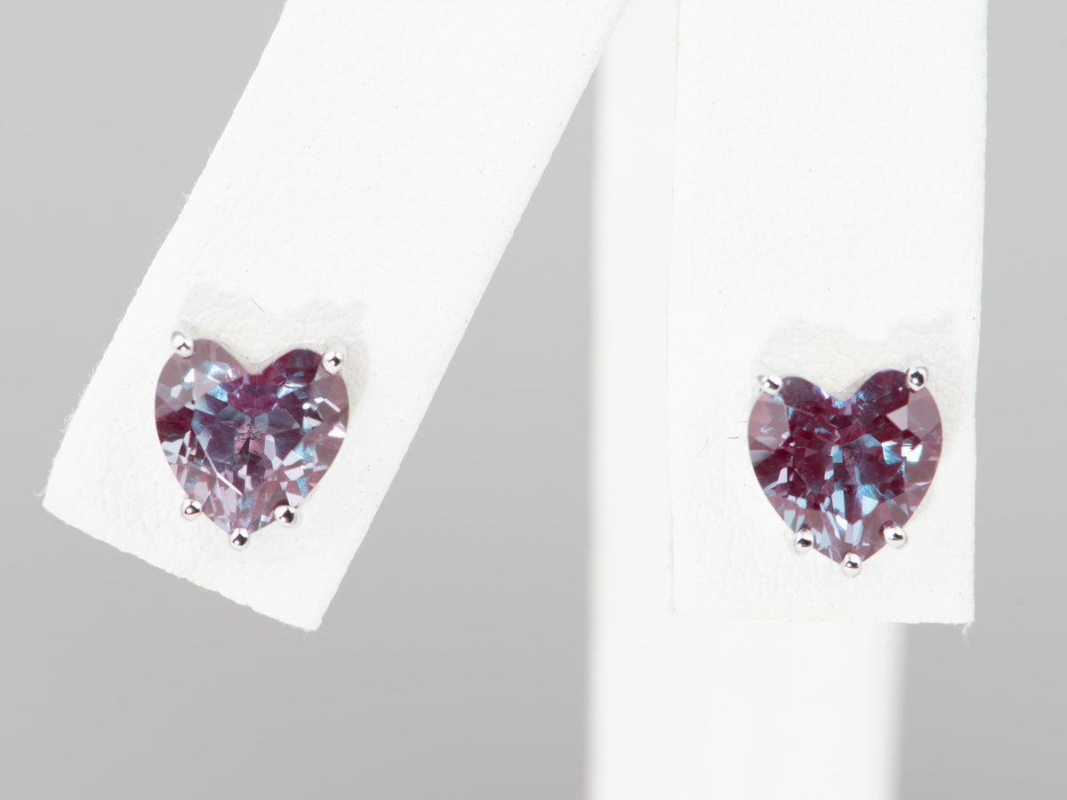 3.04ct Heart-Shape Lab Alexandrite Earrings 14K White Gold R3094 Aurora Designer