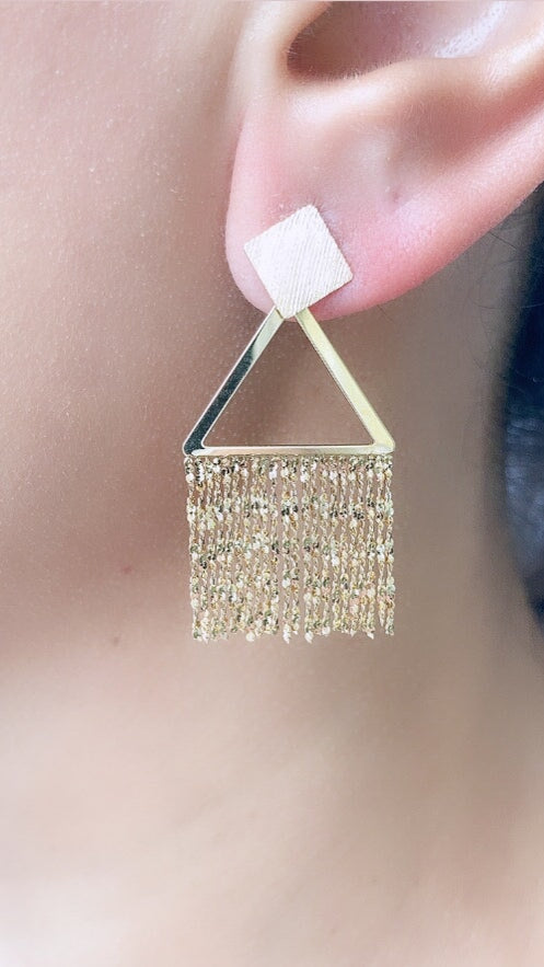 Solid 18K Gold Fringe Earrings with Triangle Design 3.41g R3114 Aurora Designer