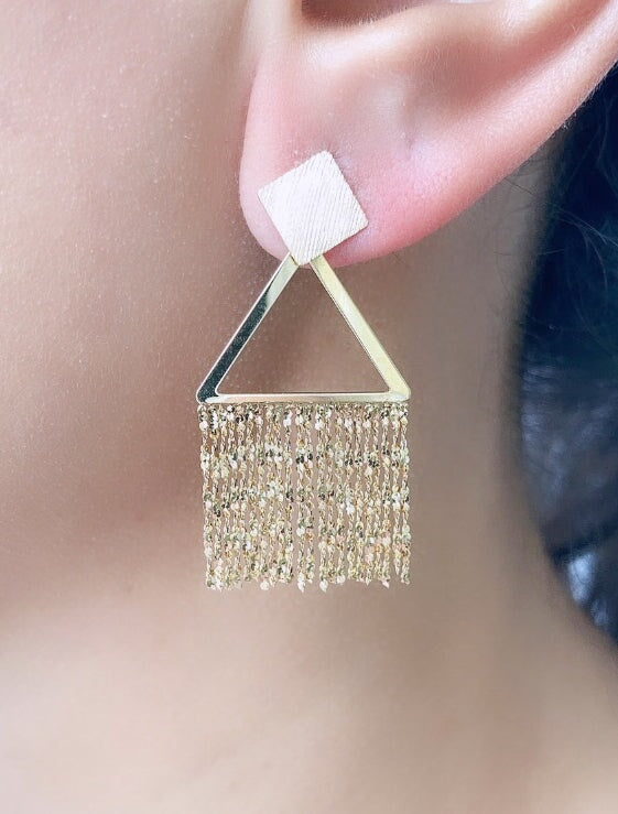 Solid 18K Gold Fringe Earrings with Triangle Design 3.41g R3114 Aurora Designer