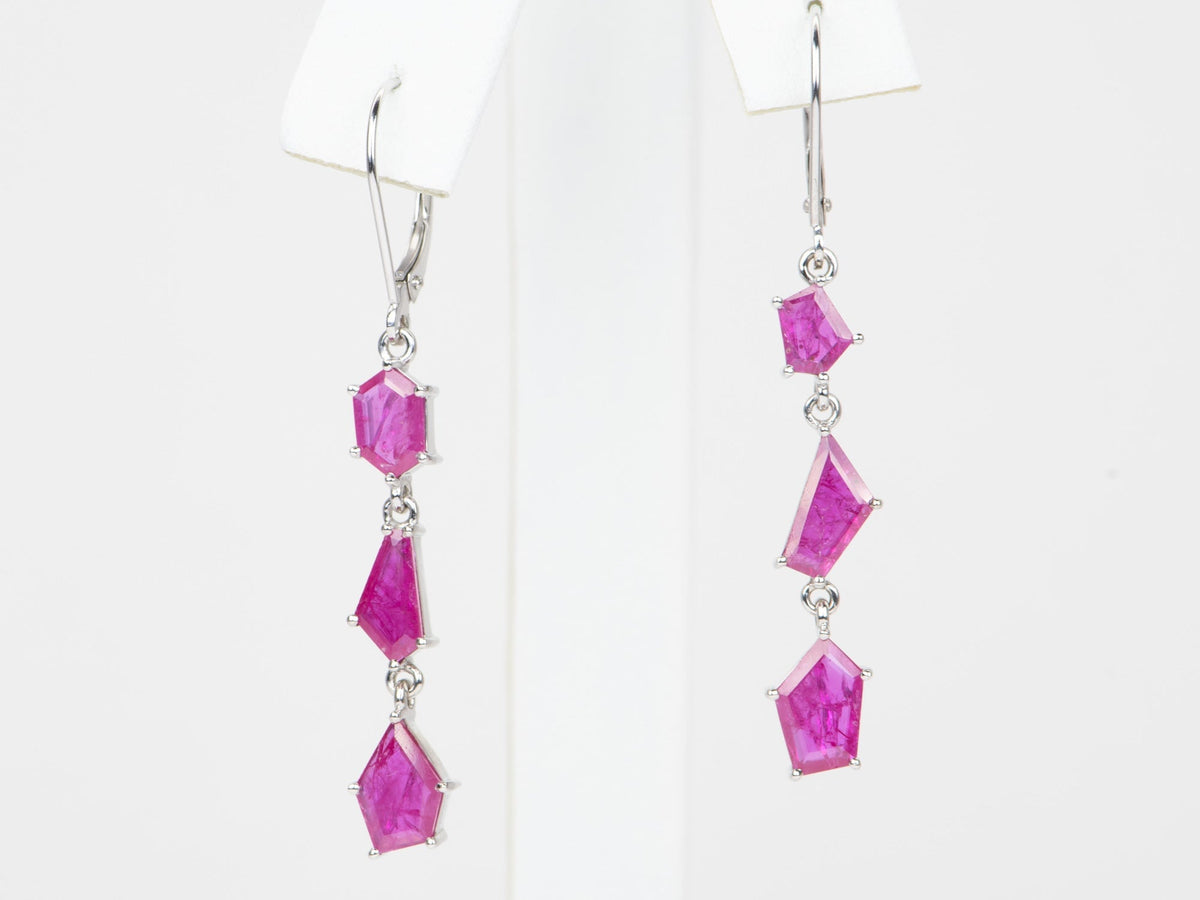 3.66ctw Geometric Ruby Dangle Earrings 14K White Gold R3116 Aurora Designer
