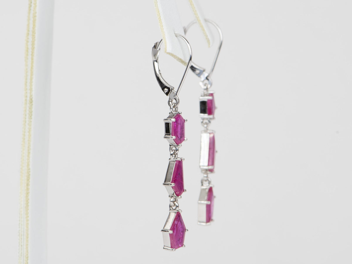 3.66ctw Geometric Ruby Dangle Earrings 14K White Gold R3116 Aurora Designer