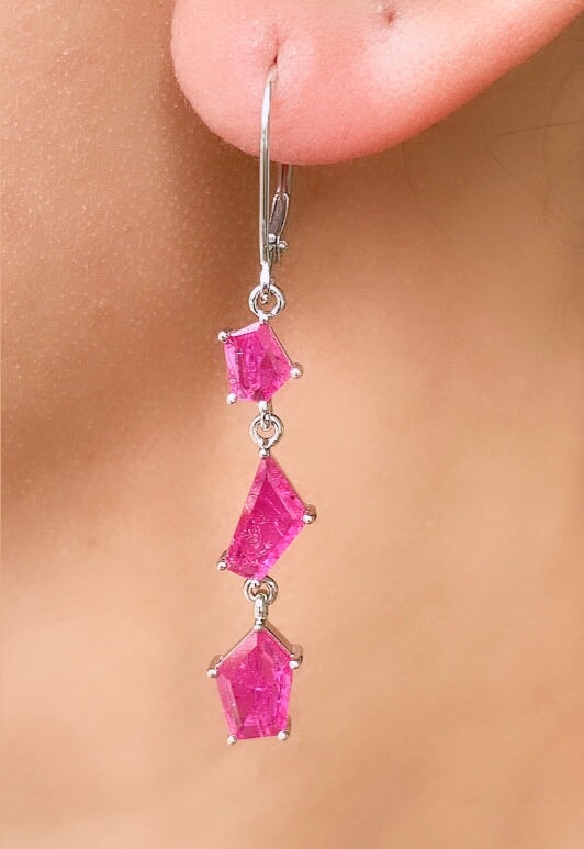 3.66ctw Geometric Ruby Dangle Earrings 14K White Gold R3116 Aurora Designer