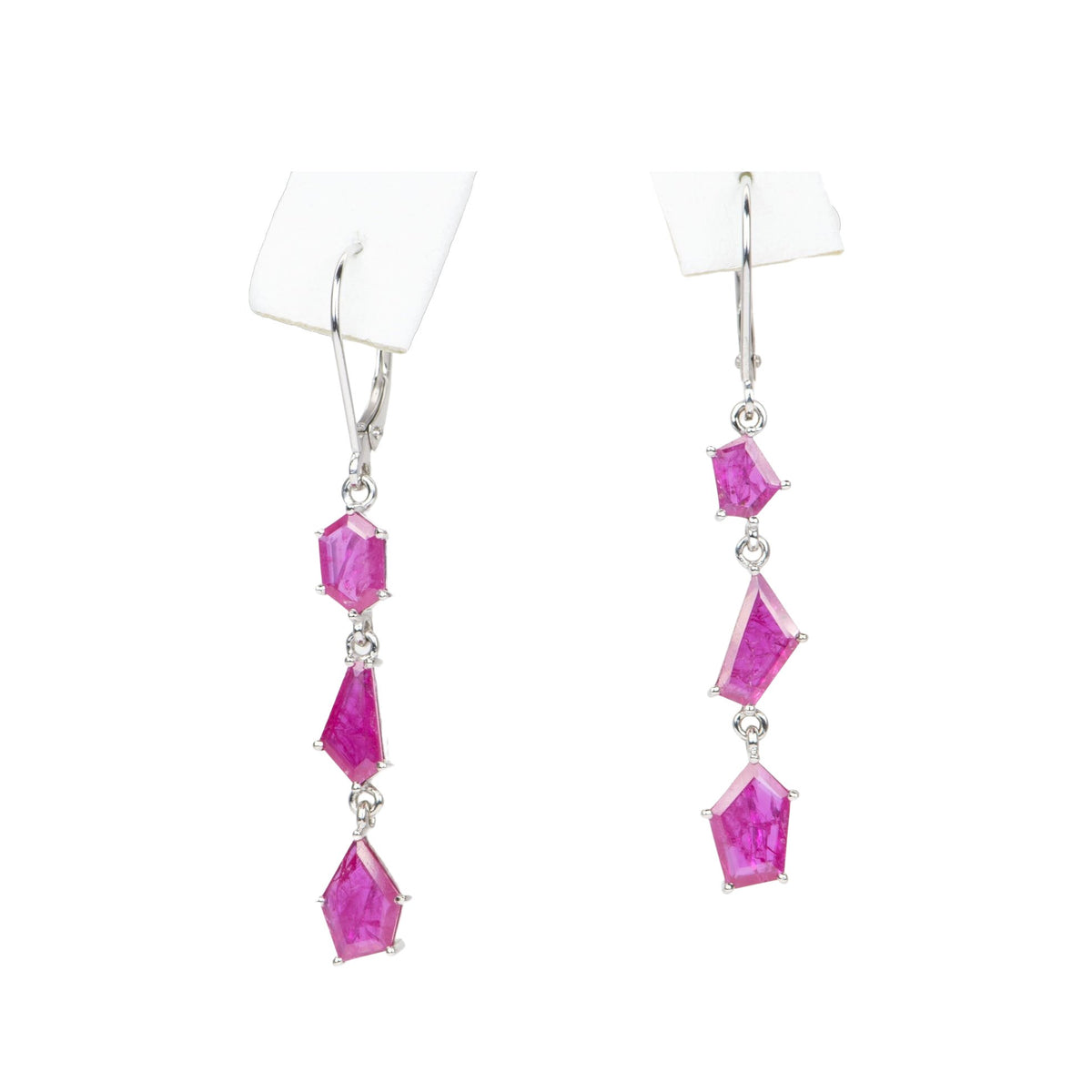 3.66ctw Geometric Ruby Dangle Earrings 14K White Gold R3116 Aurora Designer