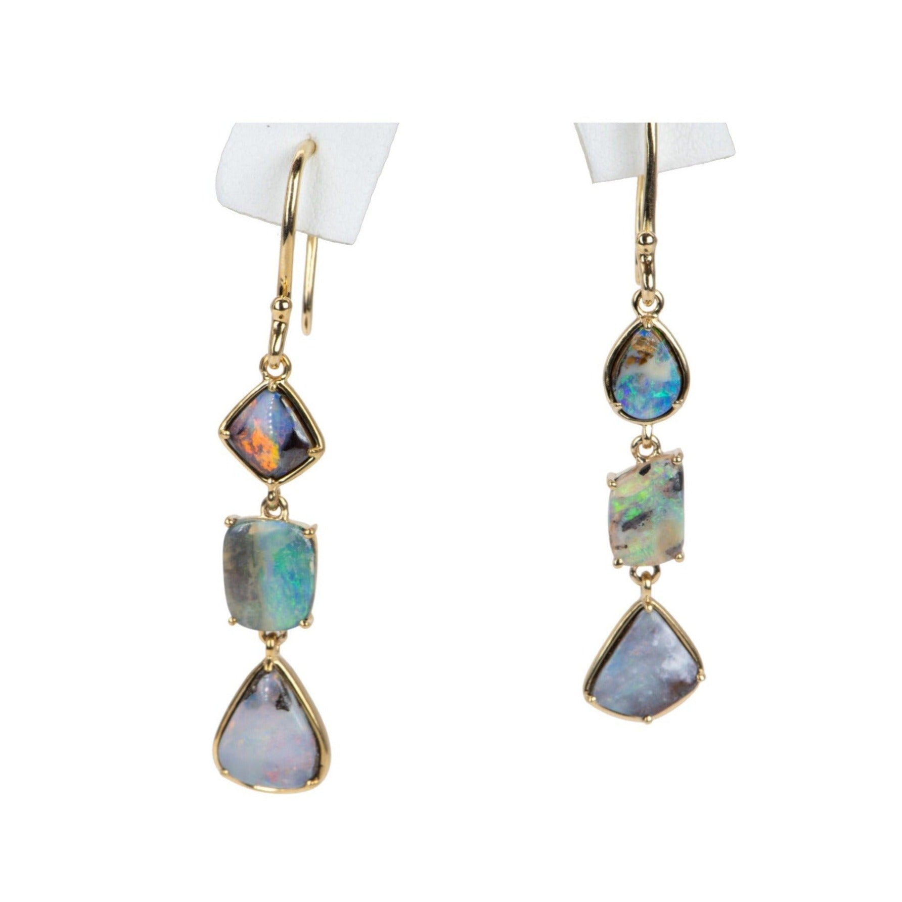Australian Boulder Opal Dangle Earrings 14K Gold R3117