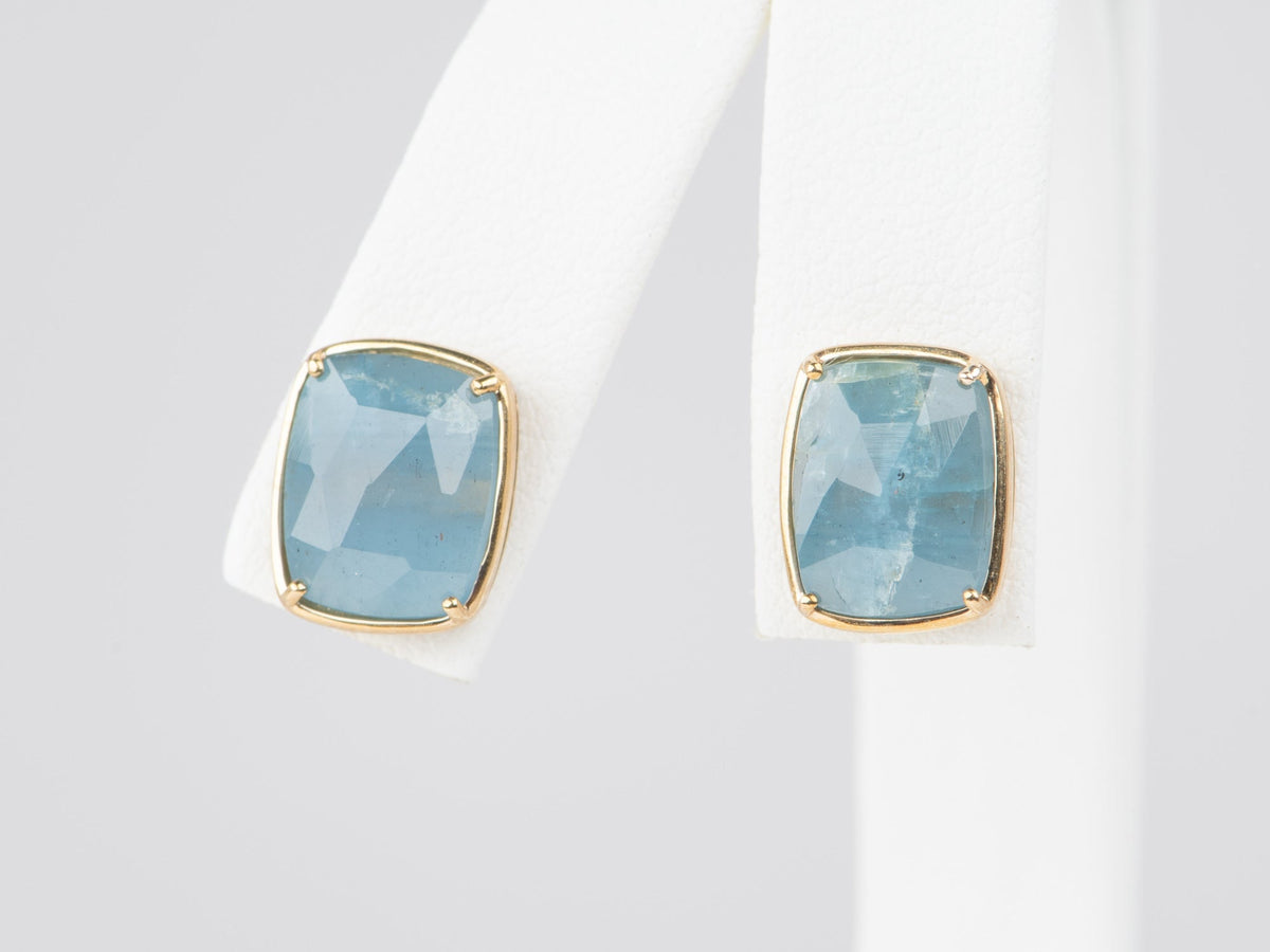 Rustic Rose Cut Aquamarine Earrings 9K Gold R3118 Aurora Designer