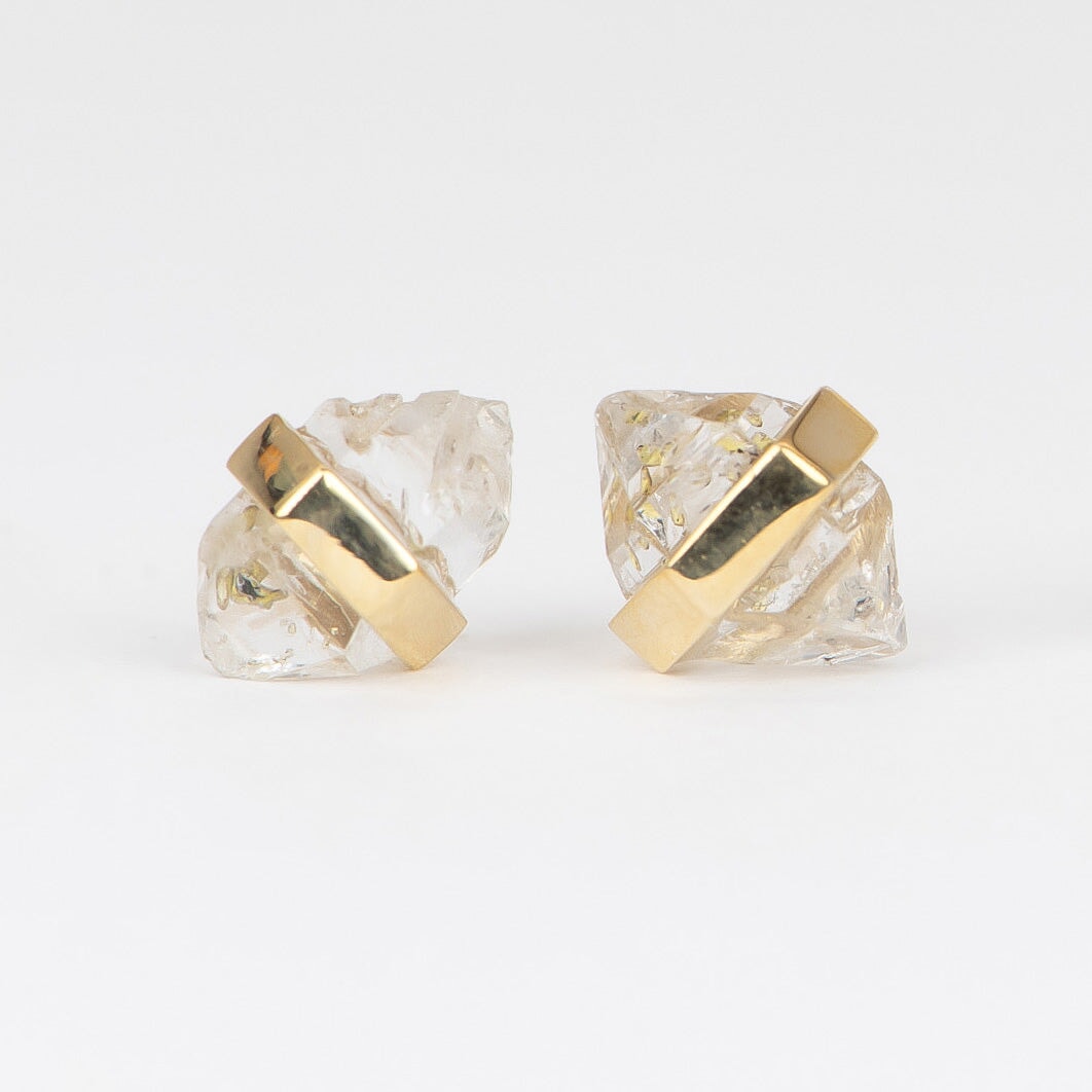 Bar Set Golden Petroleum Quartz Earrings 9K Gold R3121 Aurora Designer