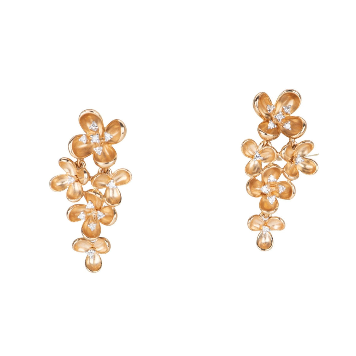 14K Rose Gold Flower Petal with Diamond Center Dangle Earrings R3123 Aurora Designer