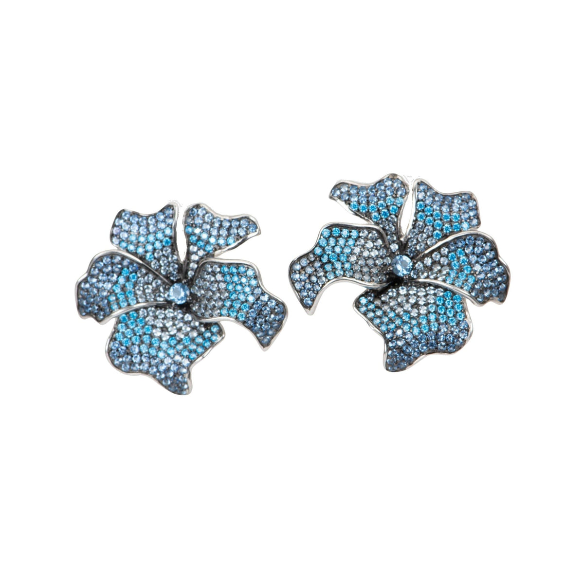 Ombre Color Blue Topaz Flower Earrings Sterling Silver R3125 Aurora Designer