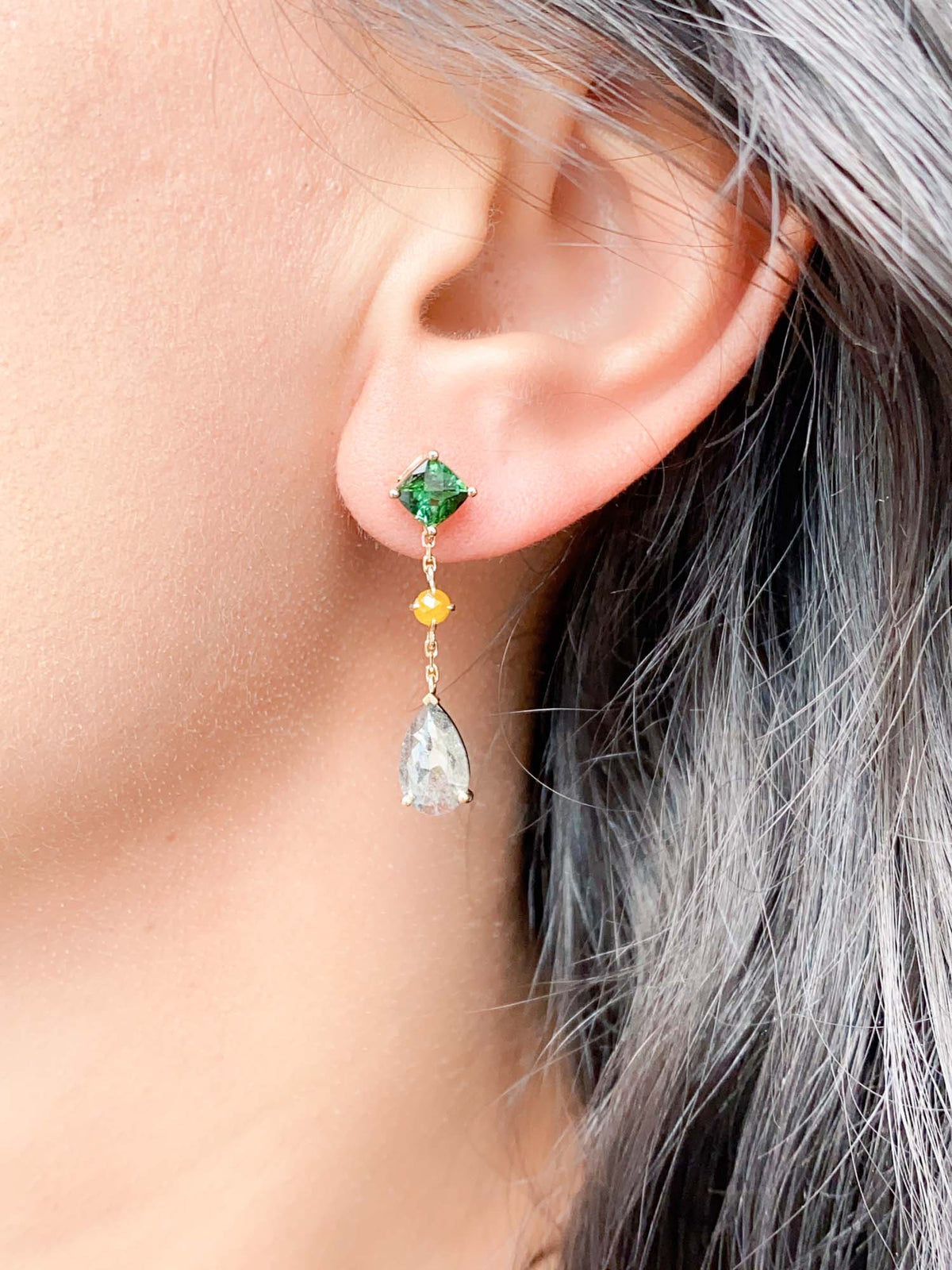 2.88ctw Diamond and Tourmaline Dangle Earrings 14K Gold R3127 Aurora Designer