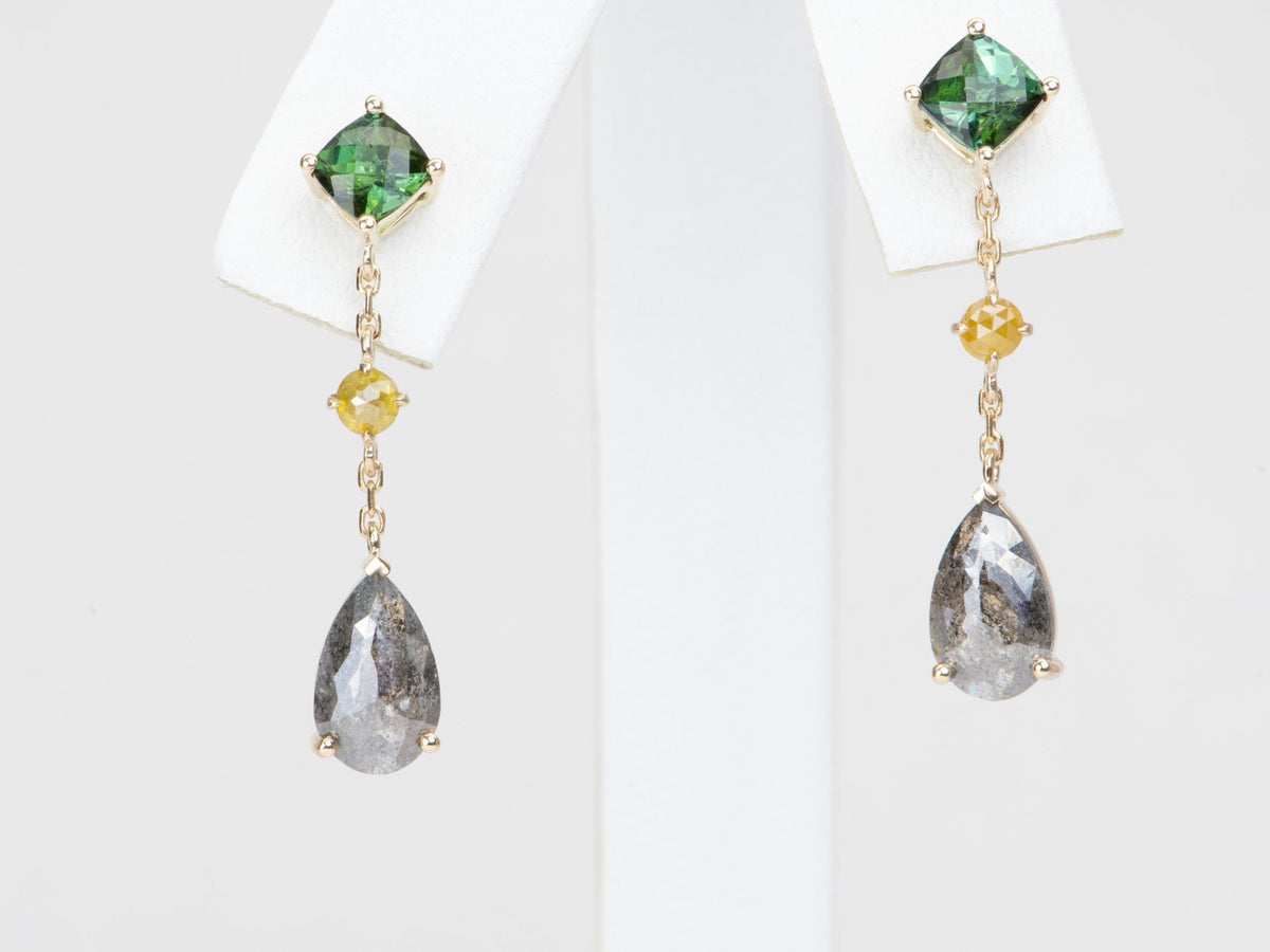 2.88ctw Diamond and Tourmaline Dangle Earrings 14K Gold R3127 Aurora Designer