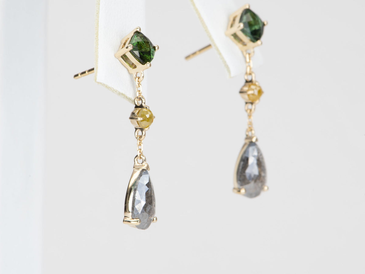 2.88ctw Diamond and Tourmaline Dangle Earrings 14K Gold R3127 Aurora Designer