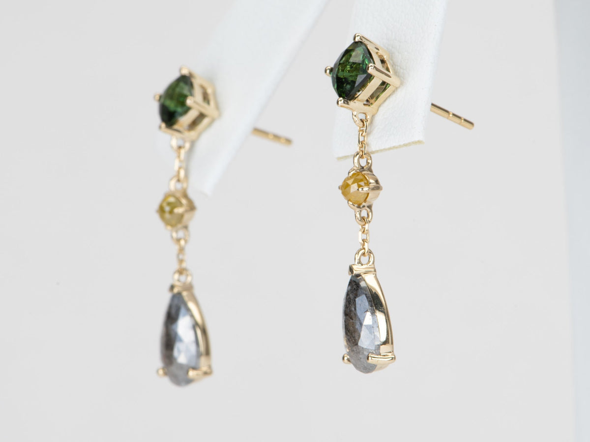 2.88ctw Diamond and Tourmaline Dangle Earrings 14K Gold R3127 Aurora Designer