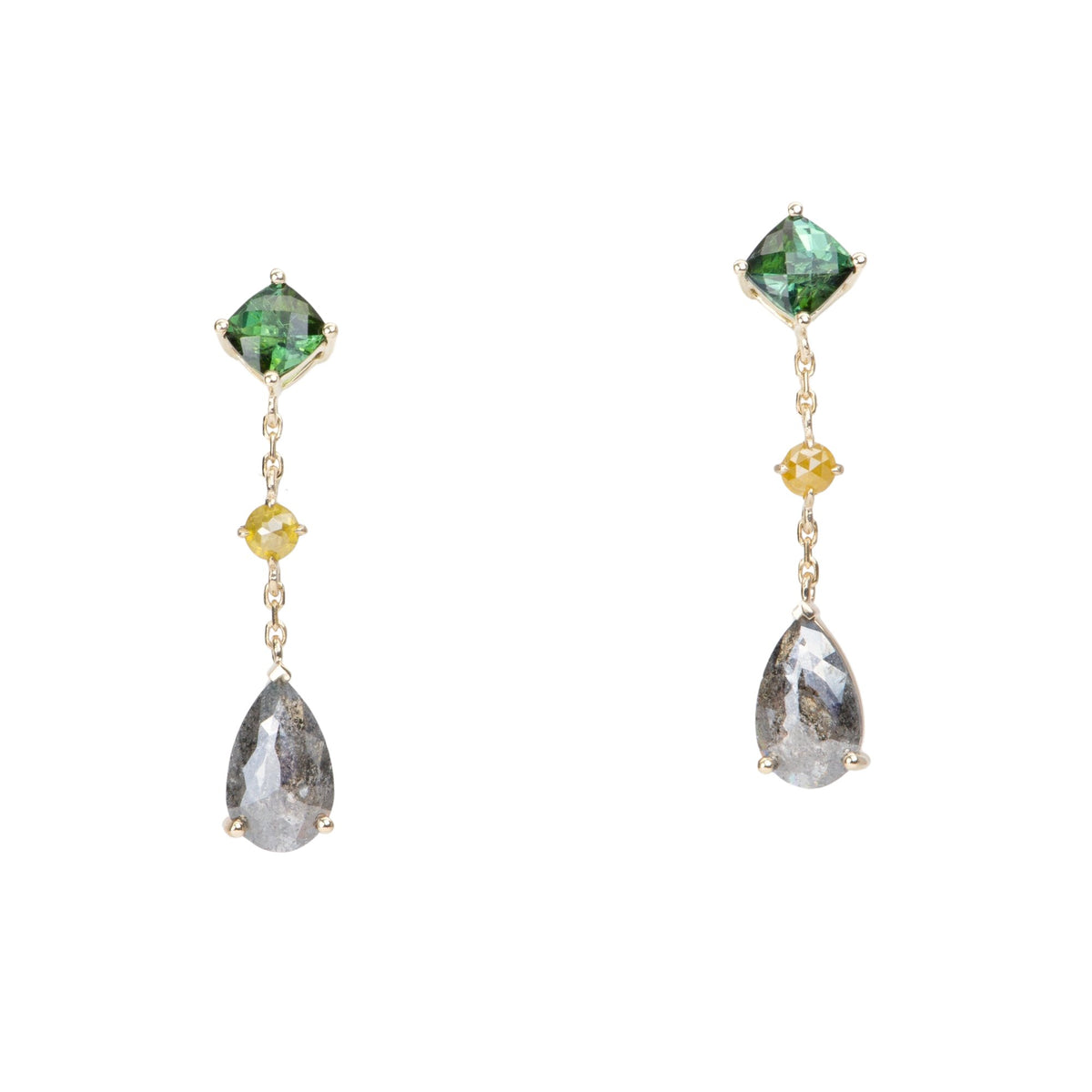 2.88ctw Diamond and Tourmaline Dangle Earrings 14K Gold R3127 Aurora Designer