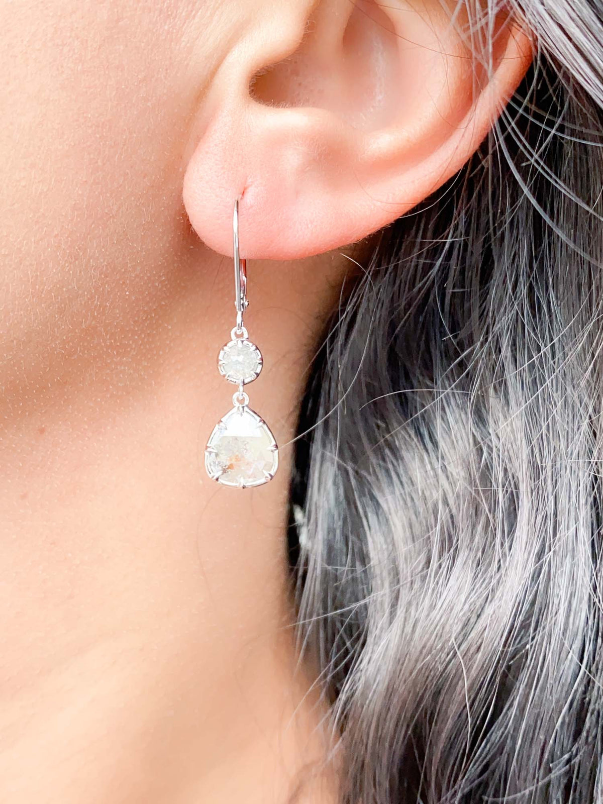 2.37ctw Georgian-Inspired Rose Cut Diamond Dangle Earrings 14K White Gold R3128 Aurora Designer
