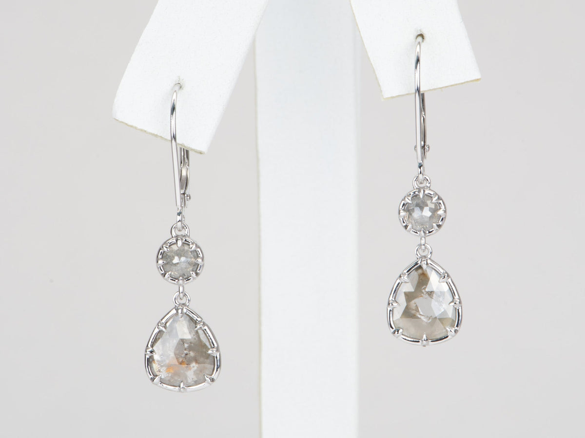 2.37ctw Georgian-Inspired Rose Cut Diamond Dangle Earrings 14K White Gold R3128 Aurora Designer