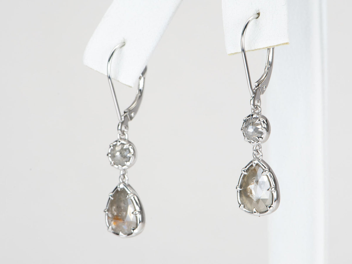 2.37ctw Georgian-Inspired Rose Cut Diamond Dangle Earrings 14K White Gold R3128 Aurora Designer