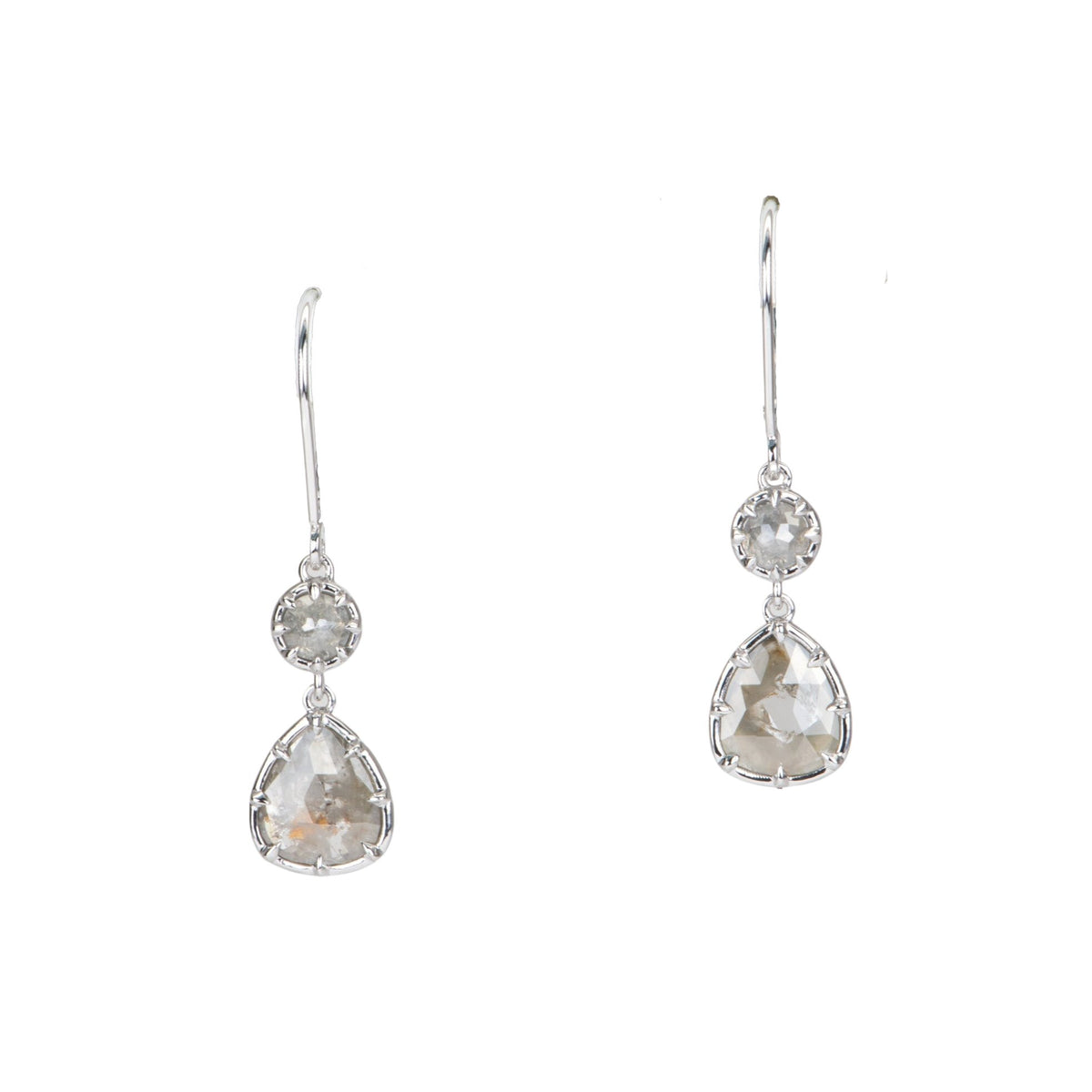 2.37ctw Georgian-Inspired Rose Cut Diamond Dangle Earrings 14K White Gold R3128 Aurora Designer
