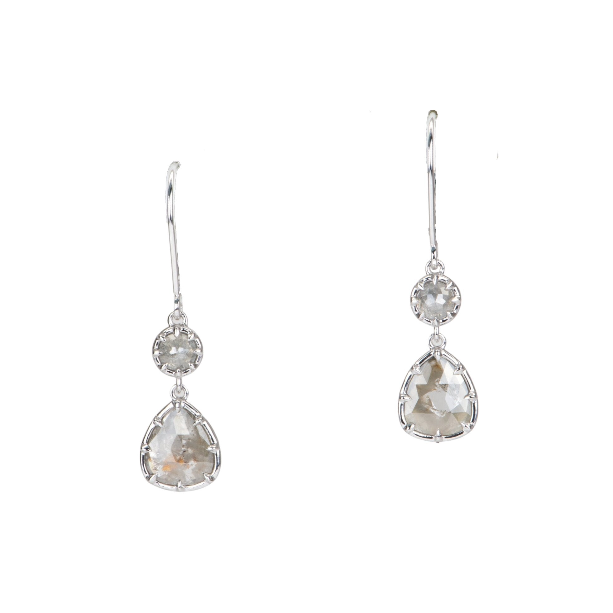 Aurora Designer 2.37ctw Georgian Inspired Rose Cut Diamond Dangle Earrings 14K White Gold R3128
