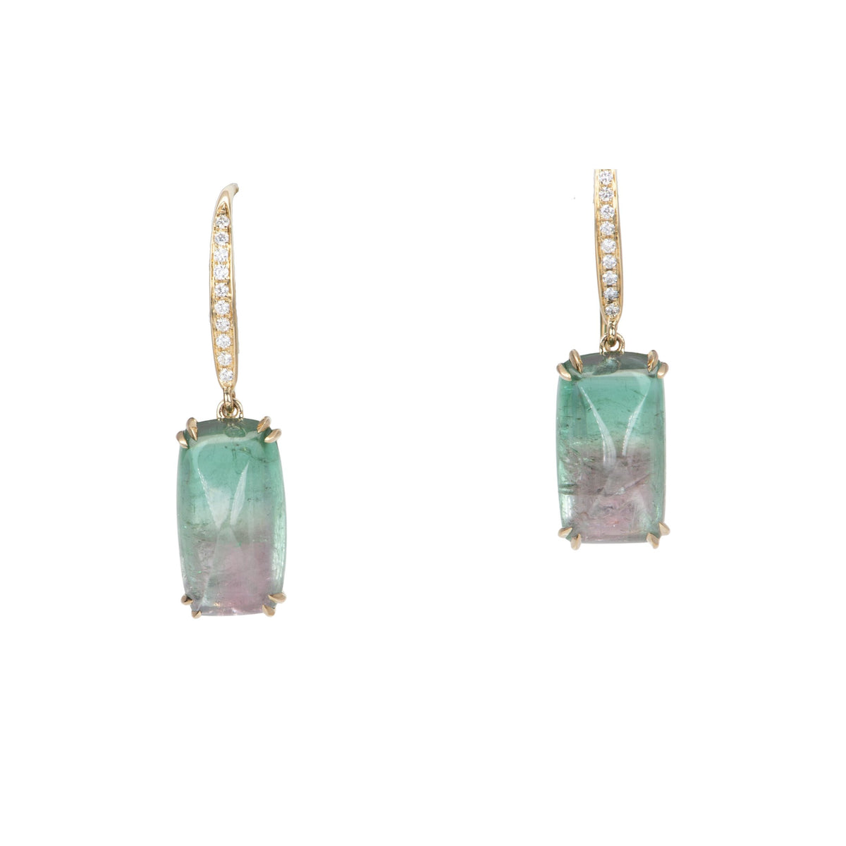 13.08ct Bi-Color Tourmaline Sugarloaf Dangle Earrings 14K Gold R3129 Aurora Designer