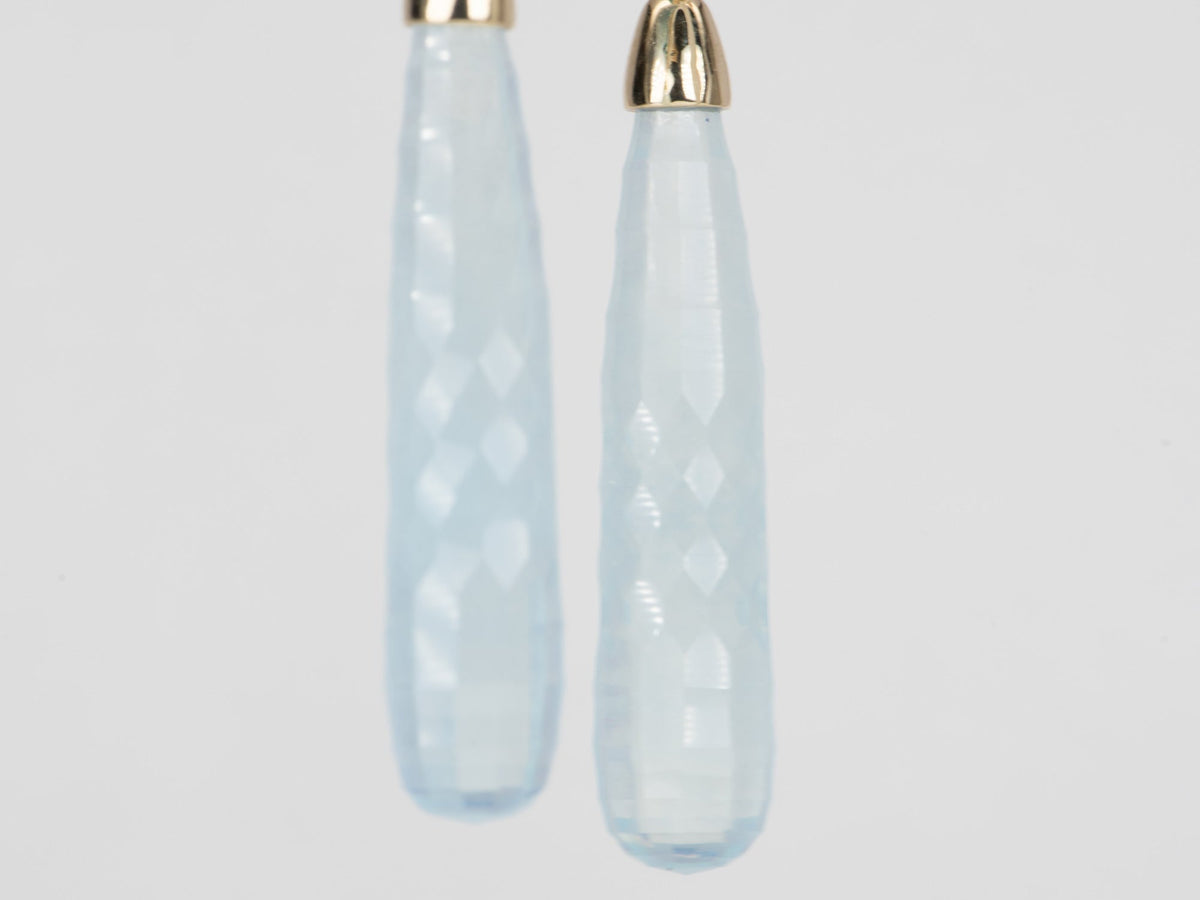 53.24ctw Carved Aquamarine and Turquoise Long Earrings 14K Gold R3130 Aurora Designer