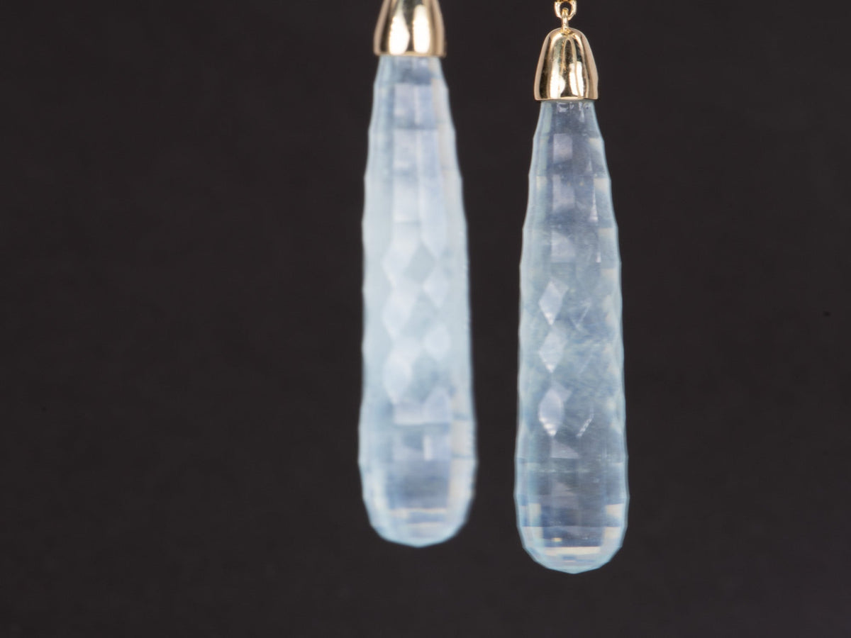 53.24ctw Carved Aquamarine and Turquoise Long Earrings 14K Gold R3130 Aurora Designer