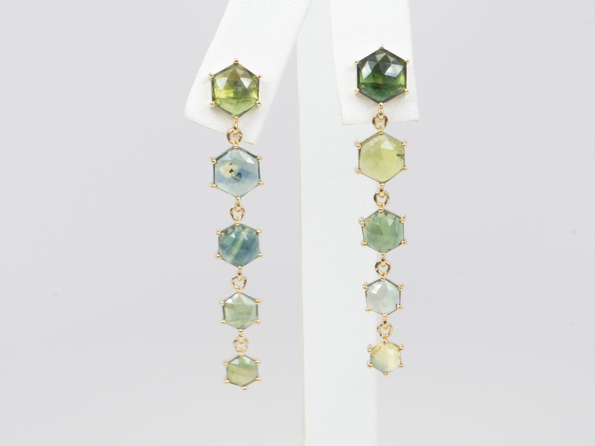 8.68ct Hexagon Madagascar Sapphire Long Earrings 14K Gold R3131 Aurora Designer