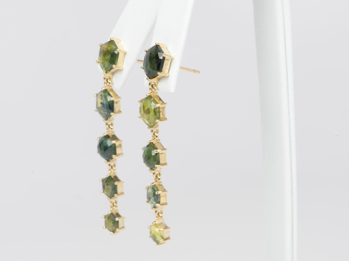 8.68ct Hexagon Madagascar Sapphire Long Earrings 14K Gold R3131 Aurora Designer