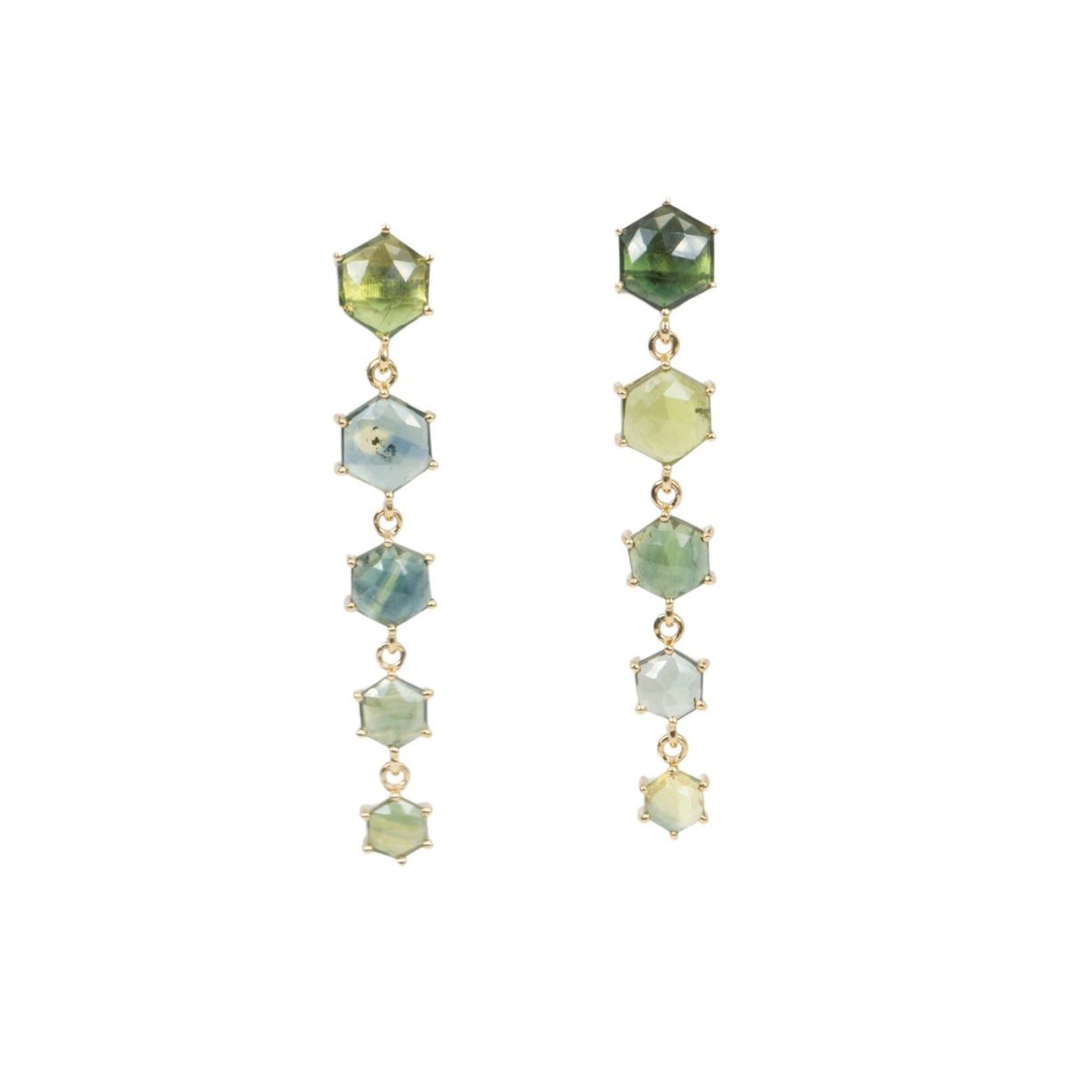 8.68ct Hexagon Madagascar Sapphire Long Earrings 14K Gold R3131 Aurora Designer