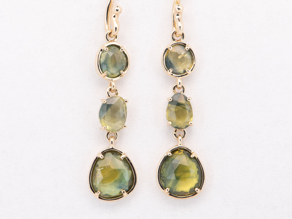 4.74ct Rose Cut Madagascar Parti Sapphire Dangle Earrings 9K Gold R3133 Aurora Designer