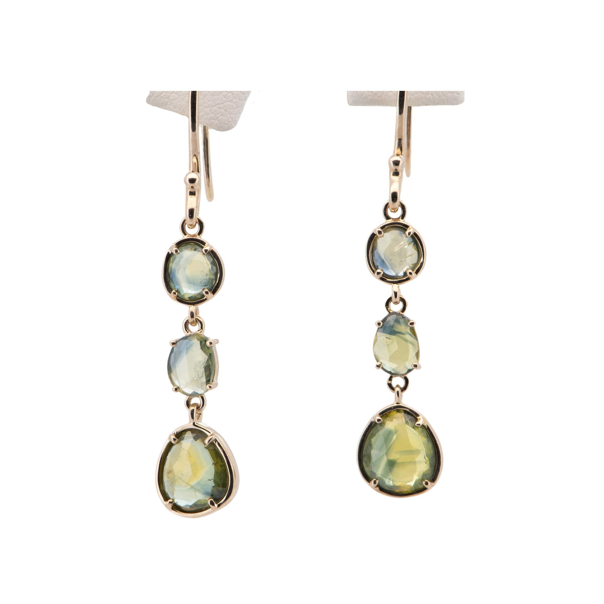 4.74ct Rose Cut Madagascar Parti Sapphire Dangle Earrings 9K Gold R3133 Aurora Designer