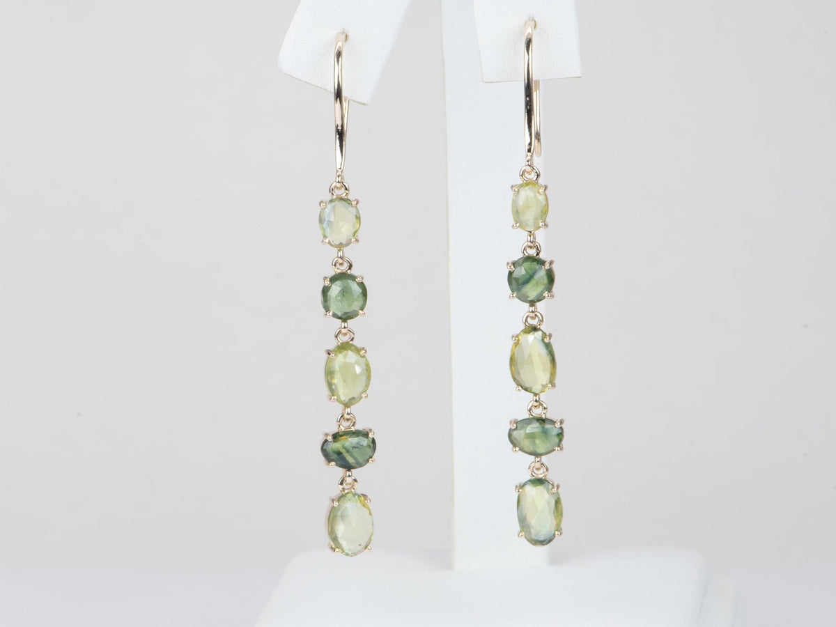 Custom Listing for Anita*** 6.64ct Rose Cut Madagascar Sapphire Dangle Earrings 9K Gold R3138 Aurora Designer