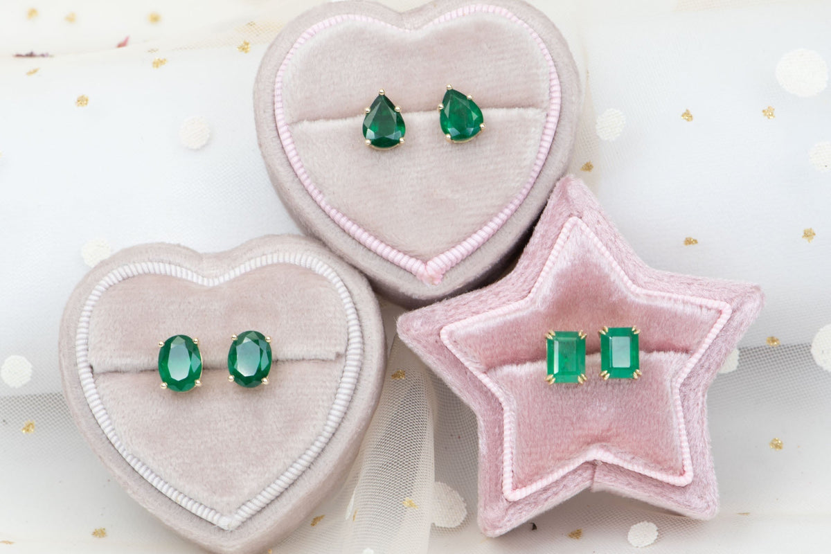 3.33ct Rich Green Emerald Stud Earrings 14K Gold R3142 Aurora Designer
