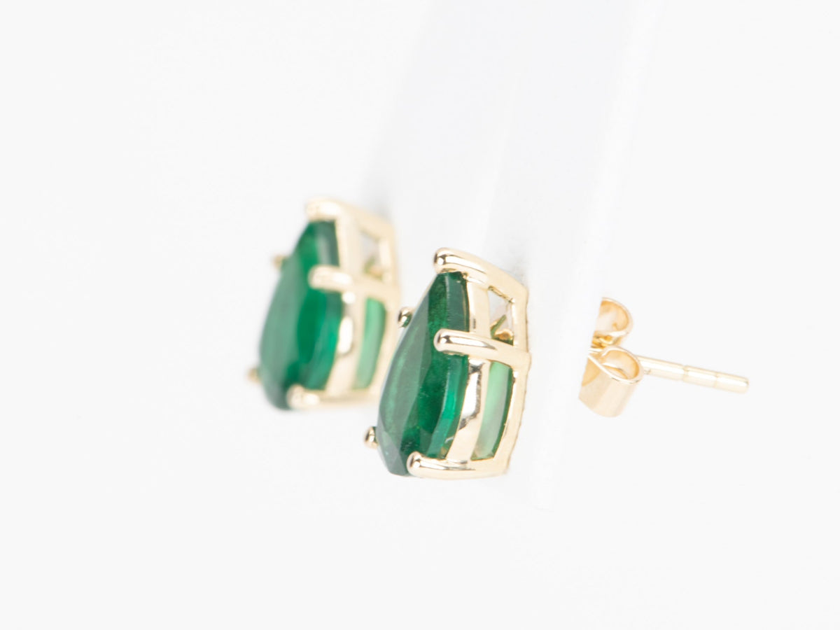2.65ct Pear-Shape Emerald Stud Earrings 14K Gold R3141 Aurora Designer