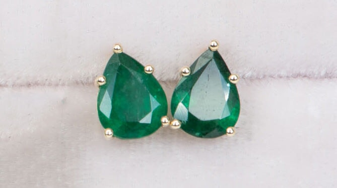 2.65ct Pear-Shape Emerald Stud Earrings 14K Gold R3141 Aurora Designer
