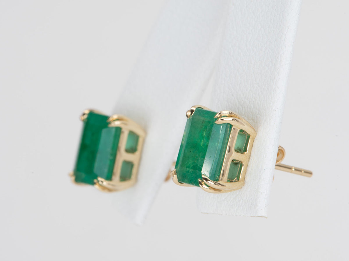 3.33ct Rich Green Emerald Stud Earrings 14K Gold R3142 Aurora Designer