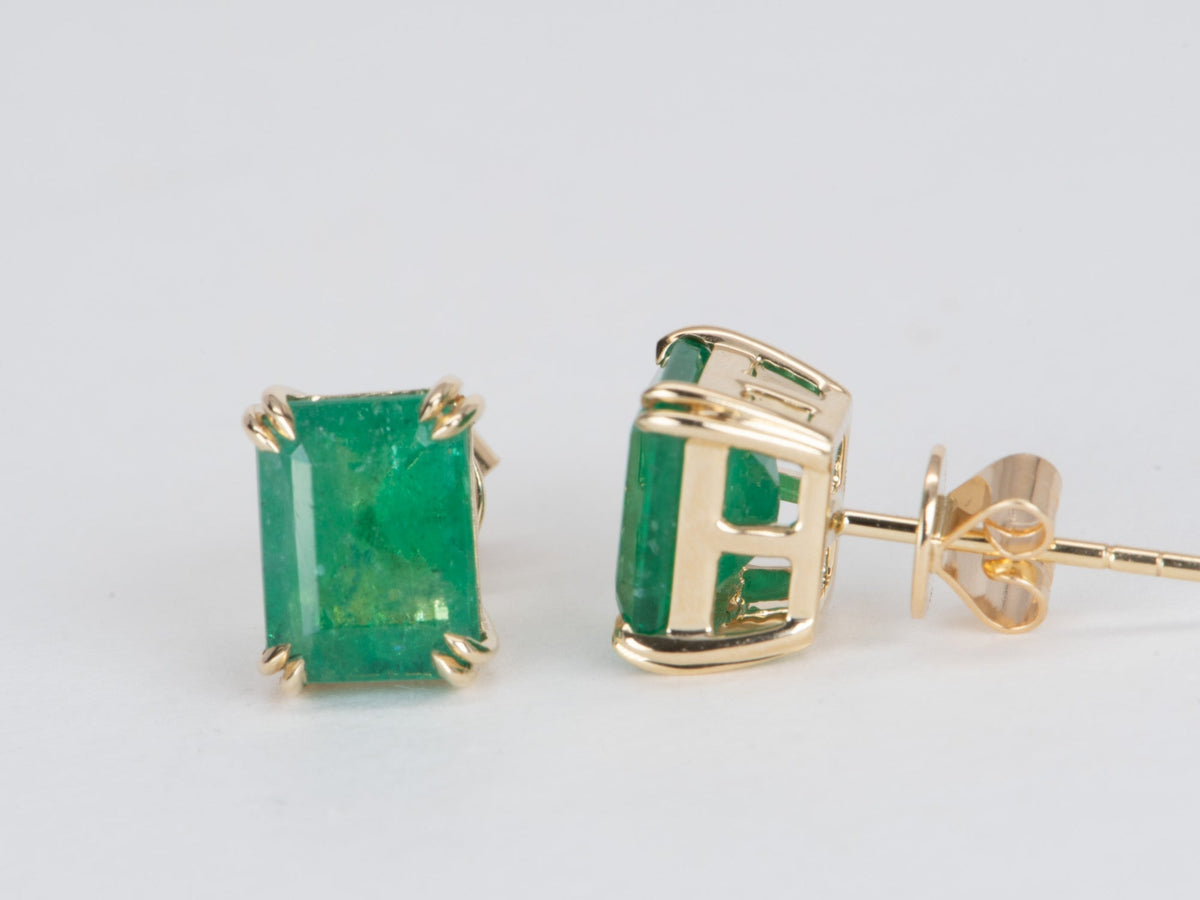 3.33ct Rich Green Emerald Stud Earrings 14K Gold R3142 Aurora Designer