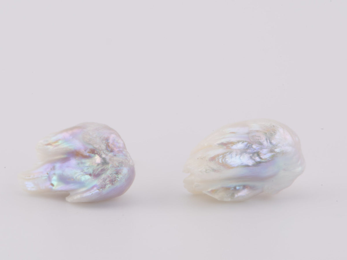 Natural Freshwater Feather Pearl Earrings 18K Gold Ear Backs R3143 Aurora Designer