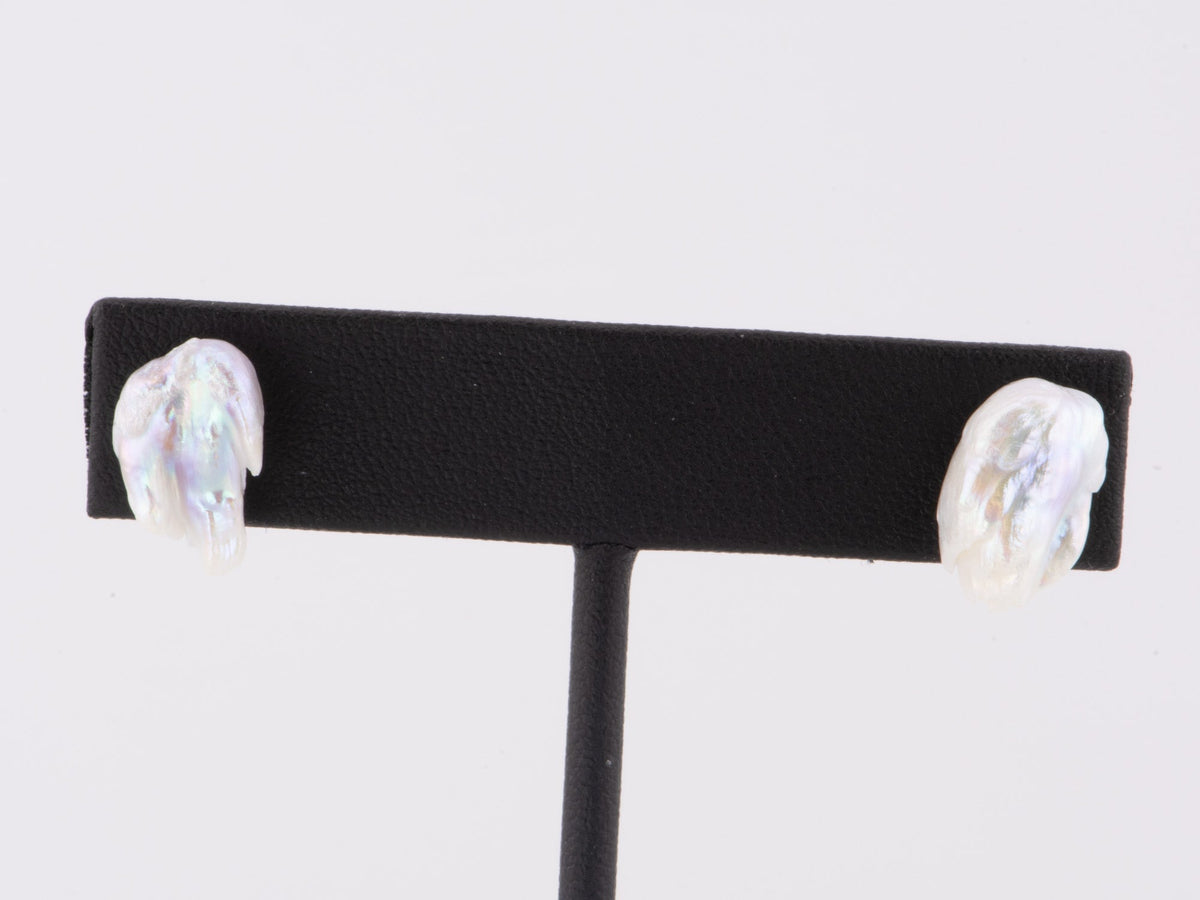 Natural Freshwater Feather Pearl Earrings 18K Gold Ear Backs R3143 Aurora Designer