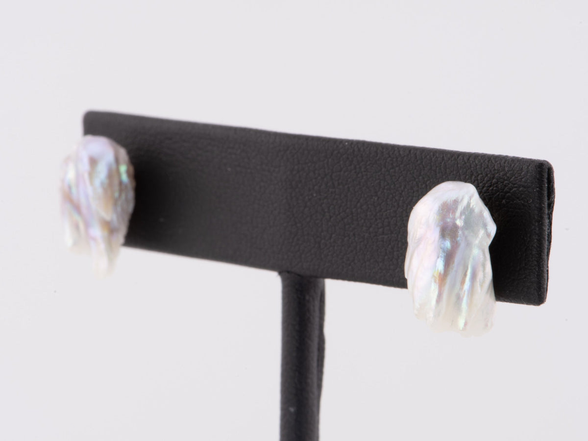 Natural Freshwater Feather Pearl Earrings 18K Gold Ear Backs R3143 Aurora Designer